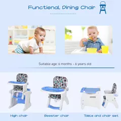 HOMCOM 2 in 1 Convertible Baby High Chair Toddler Table Chair Infant Feeding Seat Removable Food Tray Safety Harness Blue - 4