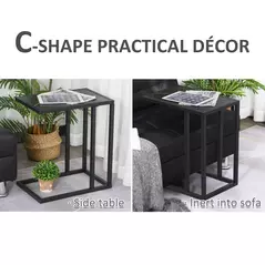 HOMCOM C Shape Bedside Table w/Metal Frame Marble-Effect Top Sofa Narrow Snack End Table for Living Room, Black - 4