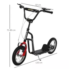 HOMCOM Teen Kick Scooter with Adjustable Handlebar, Inflatable Wheels, Two Brakes, Black - 3