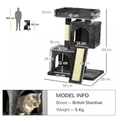 PawHut Cat Tree for Indoor Cats 81cm Cat Scratching Post Scratch Board Kitten Tower Climbing Frame, Black - 3