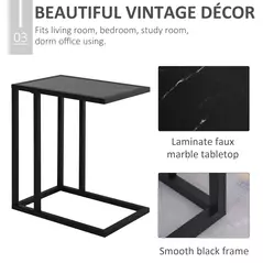 HOMCOM C Shape Bedside Table w/Metal Frame Marble-Effect Top Sofa Narrow Snack End Table for Living Room, Black - 6