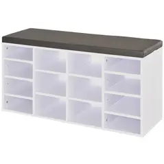 HOMCOM Multi-Storage Shoe Rack w/ 14 Compartments Cushion Moving Shelves Solid Frame Foot Pads Home Office Tidy Organisation Boots Trainers White - 1