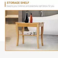 HOMCOM 45cm 2-Tier Slatted Shower Bench Storage Seat w/ 4 Legs Comfortable Safe Bathroom Stool Spa Bath Organiser - 8