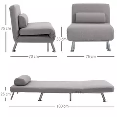 HOMCOM Adjustable Back Futon Sofa Chair - Grey - 3