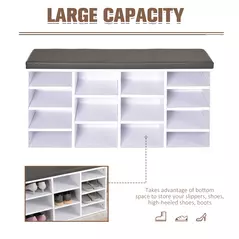 HOMCOM Multi-Storage Shoe Rack w/ 14 Compartments Cushion Moving Shelves Solid Frame Foot Pads Home Office Tidy Organisation Boots Trainers White - 5