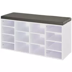 HOMCOM Multi-Storage Shoe Rack w/ 14 Compartments Cushion Moving Shelves Solid Frame Foot Pads Home Office Tidy Organisation Boots Trainers White - 2