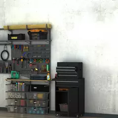 DURHAND Tool Chest 2 in 1 Metal Tool Cabinet Storage Box with 5 Drawers Pegboard Wheels 60x28x104.5cm Black - 9