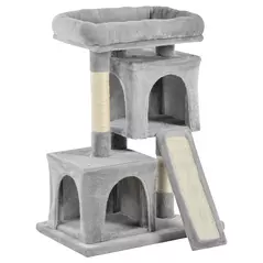PawHut Cat Tree for Indoor Cats 81cm Cat Scratching Post Scratch Board Kitten Tower Climbing Frame Grey - 1