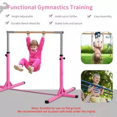 HOMCOM Height Adjustable Gymnastics Horizontal Bar for Kids, Children Junior Kip High Bar Fitness, Pink - 7