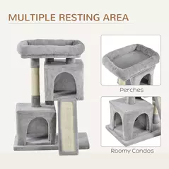 PawHut Cat Tree for Indoor Cats 81cm Cat Scratching Post Scratch Board Kitten Tower Climbing Frame Grey - 6