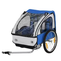 HOMCOM 2 Seat Bike Trailer Bicycle wagon for Kids Child Steel Frame Safety Harness Seat Carrier Hitch Coupler Blue White 130 x 76 x 88 cm - 7