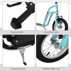 HOMCOM Stunt Scooter, Kids Scooter, 12'' Rubber Tyre Kick Scooter with Adjustable Handlebar, Dual Brakes, Blue - 6