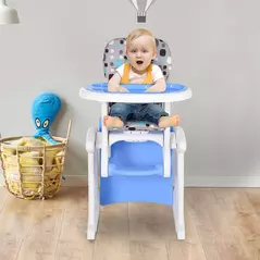HOMCOM 2 in 1 Convertible Baby High Chair Toddler Table Chair Infant Feeding Seat Removable Food Tray Safety Harness Blue - 2