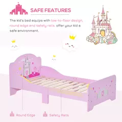 HOMCOM Kids Bed Princess Castle Theme w/ Side Rails Slats Home Furniture for 3 - 6 Yrs Pink 143 x 73 x 60 cm - 5