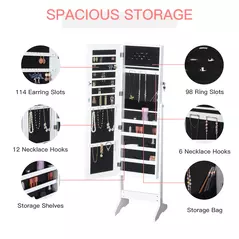 HOMCOM Jewelry Cabinet Standing Mirror Full Length Makeup Lockable Armoire Storage Organizer White - 6