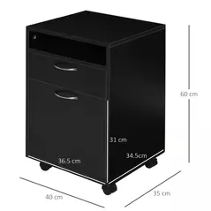 HOMCOM 60cm Filing Cabinet with Drawer, Open Shelf, Metal Handles and 4 Wheels, Office Home Organiser Mobile Printer, Black - 3