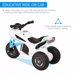 HOMCOM Kids Ride-On Police Bike 3-Wheel Vehicle w/ Music Lights Safe Seat Handlebars Toddler NO POWER Child Learning Fun Development 18-36 Months Blue - 5