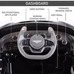 HOMCOM Bentley GT Licensed 12V Electric Car for Kids, Kid's Electric Ride on with Remote Control, Ride on Car with LED Lights, Music, for 3-5 Years, Black - 6