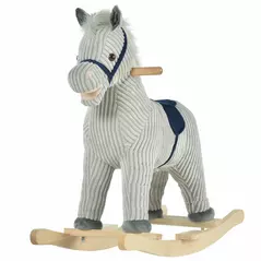 HOMCOM Kids Plush Rocking Horse w/ Sound Children Rocker Ride On Toy Gift 3-6 Years Grey - 8