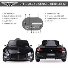 HOMCOM Bentley GT Licensed 12V Electric Car for Kids, Kid's Electric Ride on with Remote Control, Ride on Car with LED Lights, Music, for 3-5 Years, Black - 4