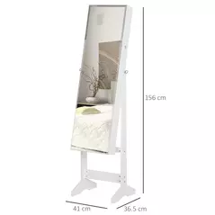 HOMCOM Jewelry Cabinet Standing Mirror Full Length Makeup Lockable Armoire Storage Organizer White - 3