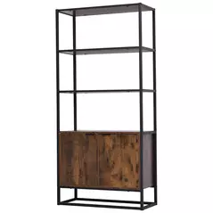 HOMCOM Industrial Bookshelf, Storage Shelf, Large Bookcase with 3 Open Shelves, Multifunctional Rack for Living Room, Office, Rustic Brown and Black - 1