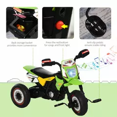 HOMCOM Trike for Kids, Toddler Pedal Motorcycle, Kids Ride On Tricycle Early Learning w/ Music Lights Handlebar Stickers Exercise Boys Girls Gift for 18 - 36 Months Green - 5