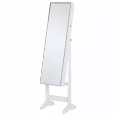 HOMCOM Jewelry Cabinet Standing Mirror Full Length Makeup Lockable Armoire Storage Organizer White - 1
