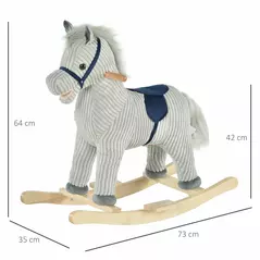 HOMCOM Kids Plush Rocking Horse w/ Sound Children Rocker Ride On Toy Gift 3-6 Years Grey - 3