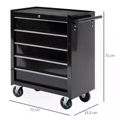 HOMCOM 5-Drawer Tool Chest with Wheels, Steel Lockable Tool Storage Cabinet with Handle, 2 Keys for Garage, Workshop, Black - 3