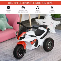 HOMCOM Kids Ride-On Police Bike 3-Wheel Vehicle w/ Music Lights Safe Seat Handlebars Toddler NO POWER Child Learning Fun Development 18-36 Months White - 4