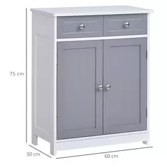 kleankin 75x60cm Freestanding Bathroom Storage Cabinet Unit w/ 2 Drawers Cupboard Adjustable Shelf Metal Handles Traditional Style Grey White - 3