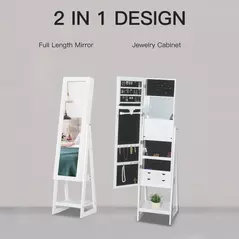 HOMCOM Jewellery Cabinet, Standing Mirror with LED Lights, Full-Length Mirror with Storage Drawers, Hooks and Shelves, Make-Up Armoire, Jewellery Organiser for Bedroom, White - 9