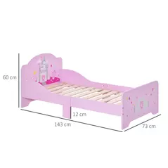 HOMCOM Kids Bed Princess Castle Theme w/ Side Rails Slats Home Furniture for 3 - 6 Yrs Pink 143 x 73 x 60 cm - 3