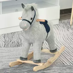 HOMCOM Kids Plush Rocking Horse w/ Sound Children Rocker Ride On Toy Gift 3-6 Years Grey - 2