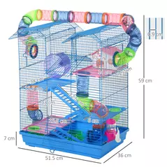 PawHut Hamster Cage, 5 Tier Carrier Habitat with Exercise Wheels Tunnel Tube Water Bottle Dishes House Ladder, Gerbil Cage for Dwarf Mice, Blue - 3