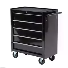 HOMCOM 5-Drawer Tool Chest with Wheels, Steel Lockable Tool Storage Cabinet with Handle, 2 Keys for Garage, Workshop, Black - 1