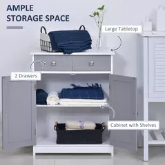 kleankin 75x60cm Freestanding Bathroom Storage Cabinet Unit w/ 2 Drawers Cupboard Adjustable Shelf Metal Handles Traditional Style Grey White - 4