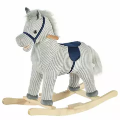 HOMCOM Kids Plush Rocking Horse w/ Sound Children Rocker Ride On Toy Gift 3-6 Years Grey - 1