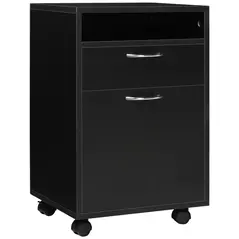 HOMCOM 60cm Filing Cabinet with Drawer, Open Shelf, Metal Handles and 4 Wheels, Office Home Organiser Mobile Printer, Black - 1