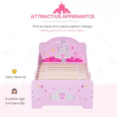 HOMCOM Kids Bed Princess Castle Theme w/ Side Rails Slats Home Furniture for 3 - 6 Yrs Pink 143 x 73 x 60 cm - 4