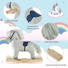 HOMCOM Kids Plush Rocking Horse w/ Sound Children Rocker Ride On Toy Gift 3-6 Years Grey - 4