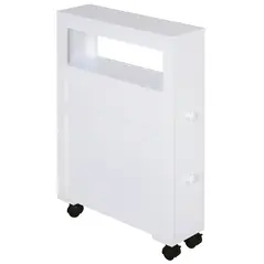 HOMCOM 72x16cm Narrow Bathroom Storage Unit w/ 2 Drawers Open Top 4 Wheels Slimline Modern Rolling Home Organisation - 1