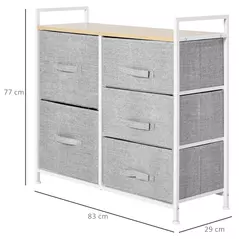 HOMCOM 5 Drawer Linen Basket Storage Unit Home Organisation w/ Shelf Handles Metal Frame Adjustable Feet Hallway Home Dresser Grey - 3