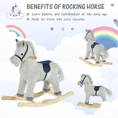HOMCOM Kids Plush Rocking Horse w/ Sound Children Rocker Ride On Toy Gift 3-6 Years Grey - 6