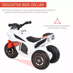 HOMCOM Kids Ride-On Police Bike 3-Wheel Vehicle w/ Music Lights Safe Seat Handlebars Toddler NO POWER Child Learning Fun Development 18-36 Months White - 5