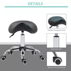 HOMCOM Cosmetic Stool 360° Rotate Height Adjustable Salon Massage Spa Chair Hydraulic Rolling Faux Leather Saddle Stool Mobility, Black - 6