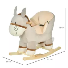 HOMCOM Kids Rocking Horse, Children Plush Ride On Donkey Animal Rocker w/ Sound, Wood Base Seat, Safety Belt, Baby Toy Rocker for Toddler 18 - 36 Months, Grey - 3