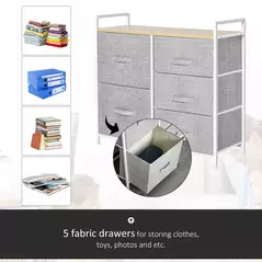 HOMCOM 5 Drawer Linen Basket Storage Unit Home Organisation w/ Shelf Handles Metal Frame Adjustable Feet Hallway Home Dresser Grey - 5