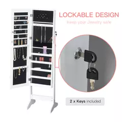 HOMCOM Jewelry Cabinet Standing Mirror Full Length Makeup Lockable Armoire Storage Organizer White - 5